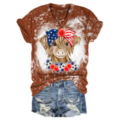 American Flag Cow Print V-Neck Tee – Show Your Patriotic Moo-ves!